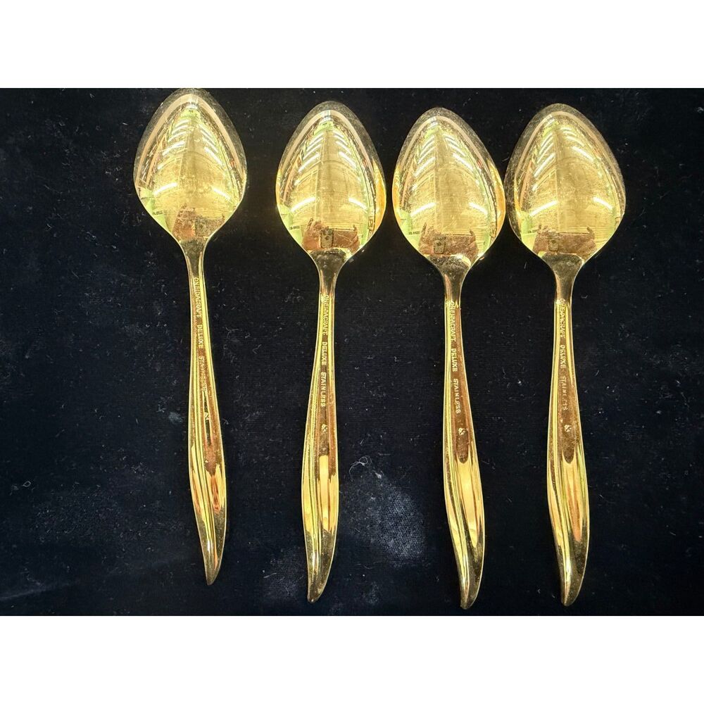 Oneidacraft Deluxe Textura Gold (Gold electroplate) Stainless teaspoons.Set of 4